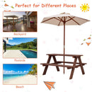 Kids picnic table with removable umbrella, made of durable engineered wood, perfect for garden, yard, or beach use.