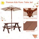Kids picnic table set with removable umbrella, made of solid fir wood, perfect for garden or yard activities.