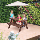 Kids picnic table with removable umbrella, made of durable engineered wood, perfect for outdoor garden activities.