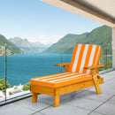 Kids outdoor chaise lounge chair made of solid fir wood with orange and white striped cushions, perfect for patio relaxation.