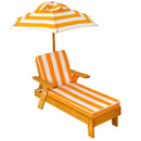 Kids outdoor chaise lounge chair made of solid fir wood with removable umbrella and comfortable sponge padded cushions.