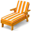 Kids outdoor chaise lounge chair with solid fir wood frame and orange striped cushion, perfect for indoor and outdoor use.