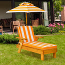 Kids outdoor chaise lounge chair made of solid fir wood with removable umbrella and comfortable sponge padded cushions.