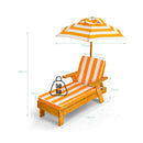 Kids outdoor chaise lounge chair with a spacious seat, sponge padded cushions, and a removable umbrella for versatile use.