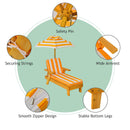 Kids outdoor chaise lounge chair made of solid fir wood with a removable umbrella and comfortable sponge padded cushions.