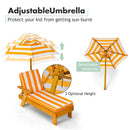 Kids outdoor chaise lounge chair with detachable umbrella, solid fir wood frame, and adjustable height for sun protection.