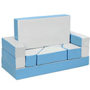 Multi-functional 4-in-1 children's sofa set in blue and white, made of durable PU, ideal for play and creativity.