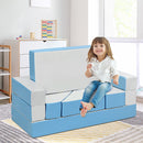 Kids' 4-in-1 multi-functional sofa set in blue, made with durable PU surface, perfect for playtime and creativity.