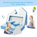Multi-functional 4-in-1 kids' sofa set in blue, made of durable PU, perfect for climbing, crawling, and imaginative.