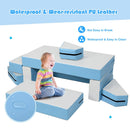 4-in-1 multi-functional kids' sofa set in blue, made of durable PU leather, perfect for safe and imaginative play.
