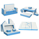Multi-functional 4-in-1 children's sofa set in blue, made with durable PU surface for safe and imaginative play.