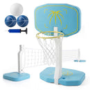 2-in-1 Pool Basketball and Volleyball Set – Blue + White + Yellow