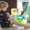 Kids Pretend Driving Station with Steering Wheel and Stool – product view
