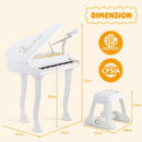 37-Key Kids Grand Piano with Stool and Microphone – White