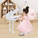 37-Key Kids Grand Piano with Stool and Microphone – White