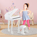 37-Key Kids Grand Piano with Stool and Microphone – White