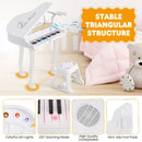 37-Key Kids Grand Piano with Stool and Microphone – White