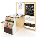 Kids art table and bench set with double-sided easel, storage compartments, and adjustable height for creative play.