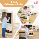 Kids art table and bench set with double-sided easel, adjustable height, and ample storage for creative play.