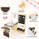 Kids art table and bench set with double-sided easel, adjustable height, and storage for creative play and organization.