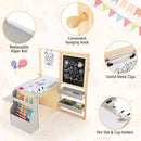 Kids art table set with adjustable easel, grey finish, includes storage trays and a hanging hook for creative play.