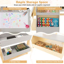 Kids art table and bench set with adjustable easel, featuring ample storage and art supplies for creative play.