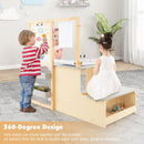 Kids art table and bench set with double-sided easel, adjustable height, and storage for creative play and organization.