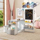 Kids art table and bench set with double-sided easel in light grey, perfect for creative play and organization.