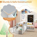 Kids art table and bench set in light grey with double-sided easel, featuring smooth corners for safe play.
