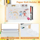 Kids art table with double-sided easel, featuring a replaceable paper roll and storage for art supplies, perfect for.
