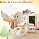 Kids art table and bench set with double-sided easel, featuring smooth round corners and ample storage for creative.