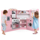 Corner Play Kitchen with Lights and Chef Outfit – Pink