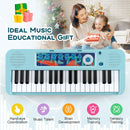37-Key Kids Keyboard with Microphone and Stool – Blue