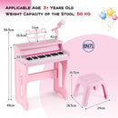 37-Key Kids Piano with Adjustable Microphone – Pink