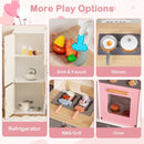 Wooden Play Kitchen with Refrigerator and BBQ Grill – Beige, Grey & Pink