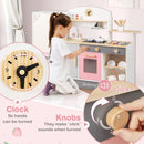 Wooden Play Kitchen with Refrigerator and BBQ Grill – Beige, Grey & Pink
