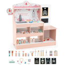 Wooden Doctor Play Station with 24 Toy Accessories – Pink