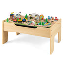 Wooden Kids Activity Table with Building and Train Play – Natural