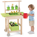 Kids Wooden Potting Bench with Planter Pots and Wheels – Natural