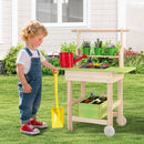Kids Wooden Potting Bench with Planter Pots and Wheels – Natural