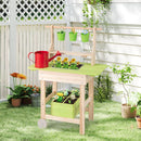 Kids Wooden Potting Bench with Planter Pots and Wheels – Natural