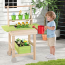 Kids Wooden Potting Bench with Planter Pots and Wheels – Natural
