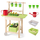 Kids Wooden Potting Bench with Planter Pots and Wheels – Natural