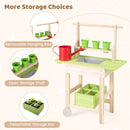 Kids Wooden Potting Bench with Planter Pots and Wheels – Natural