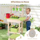 Kids Wooden Potting Bench with Planter Pots and Wheels – Natural