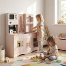 Wooden Play Kitchen with Curtains and Coffee Station – TM10187PI