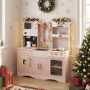 Wooden Play Kitchen with Curtains and Coffee Station – TM10187PI