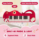 Dinosaur-Shaped Kids Keyboard with Music and Lights – Red