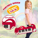 Dinosaur-Shaped Kids Keyboard with Music and Lights – Red