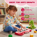 Dinosaur-Shaped Kids Keyboard with Music and Lights – Red